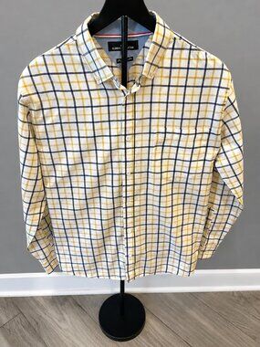 Classic Collection Men's Button-Down Plaid Dress Shirt - White with Yellow